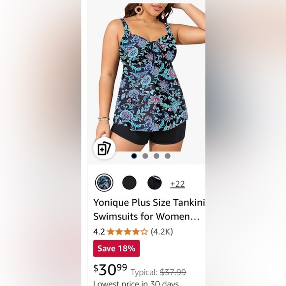 NEW -4 XL beautiful floral, print,Tankini &
Boyshort swimsuit, bathing suit - Picture 3 of 6
